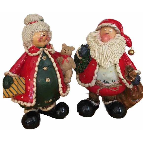 Kirklands Vintage Mr. And Mrs. Santa Clause Approx 13” Holiday Christmas Santas - Picture 1 of 15